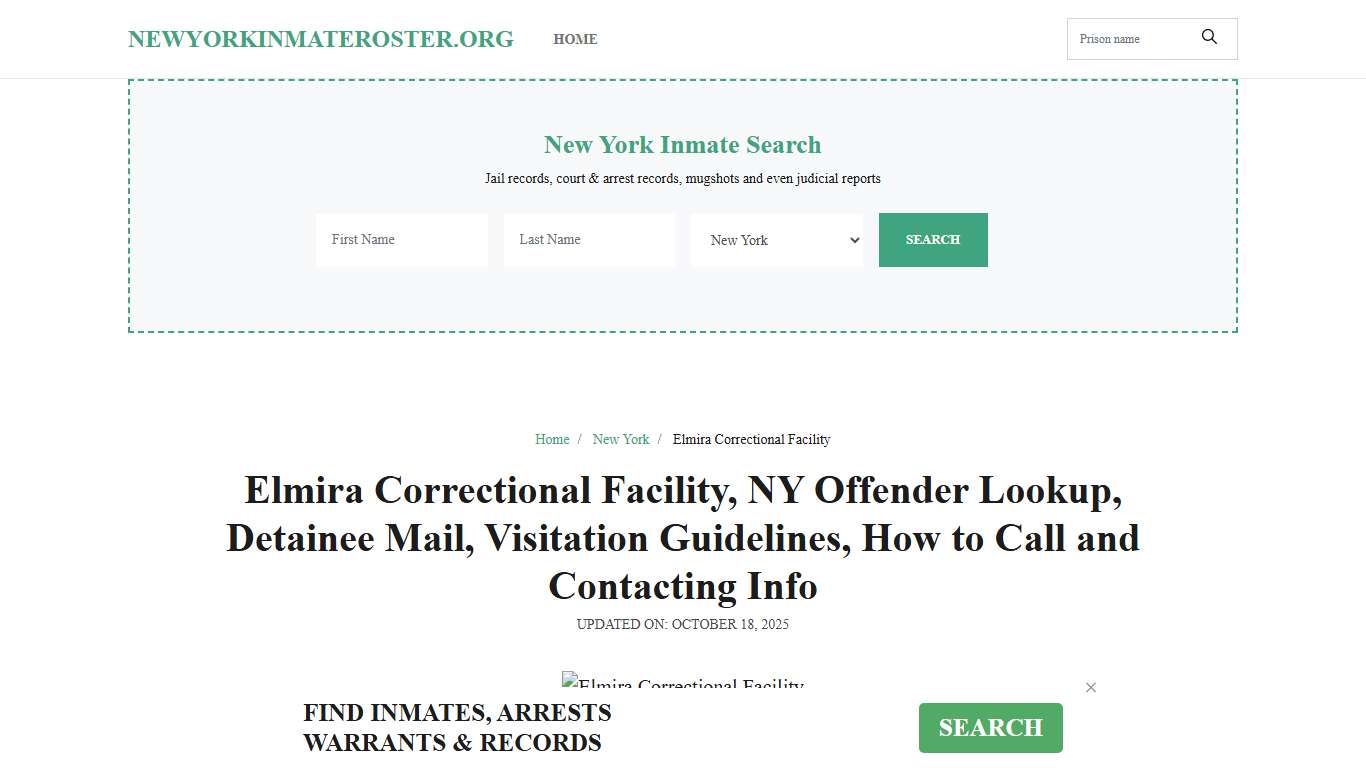 Elmira Correctional Facility, NY: Inmate Search, Visitation & Contact Info